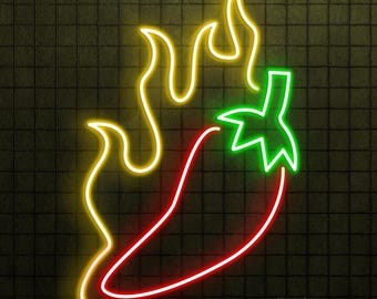 Flaming Chili Pepper Neon Sign, Spicy Chili Pepper Led Light, Fire Chilly Wall Art, Spicy Food and Cafe Wall Decor, Mexican Pepper Led Sign