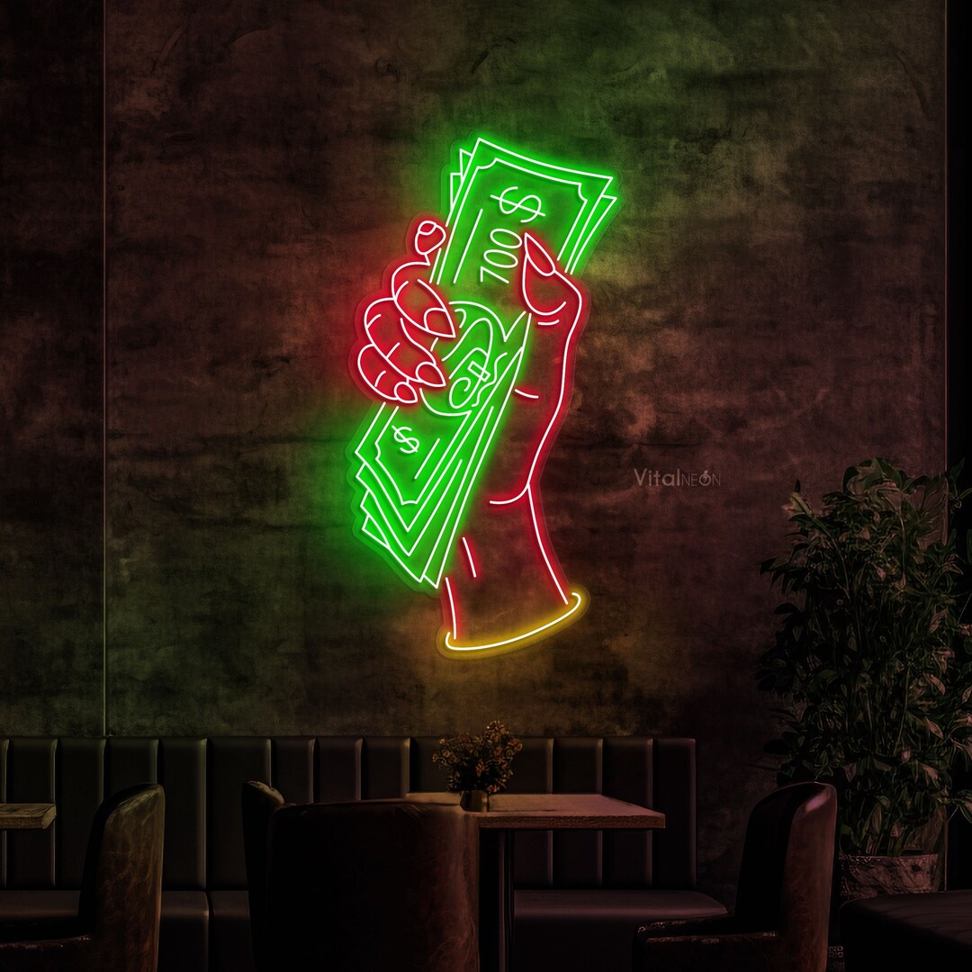 Hand of Greed Neon Sign, LED Money Holding Hand Wall Decor, Gift for ...