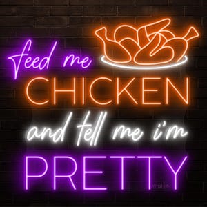 Chicken LED Light Neon Sign Feed Me Fry Shop Wall Art Cafe Gift