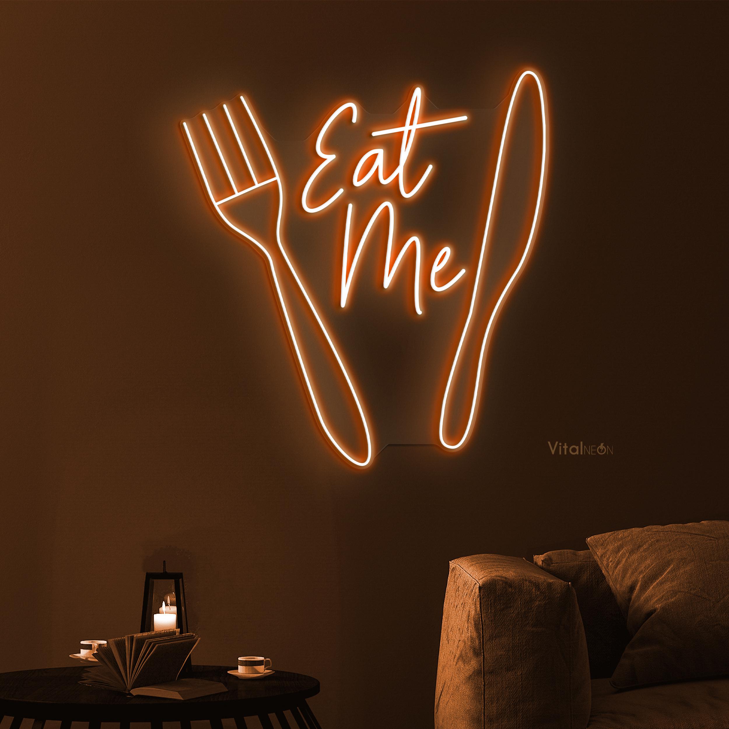 Eat Me Neon Sign, Eat Me Led Light, Kitchen Wall Decor, Fork and