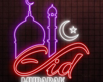 Eid Mubarak Neon Sign LED Light Mosque Moon Star Islamic Wall Art Decor Gift