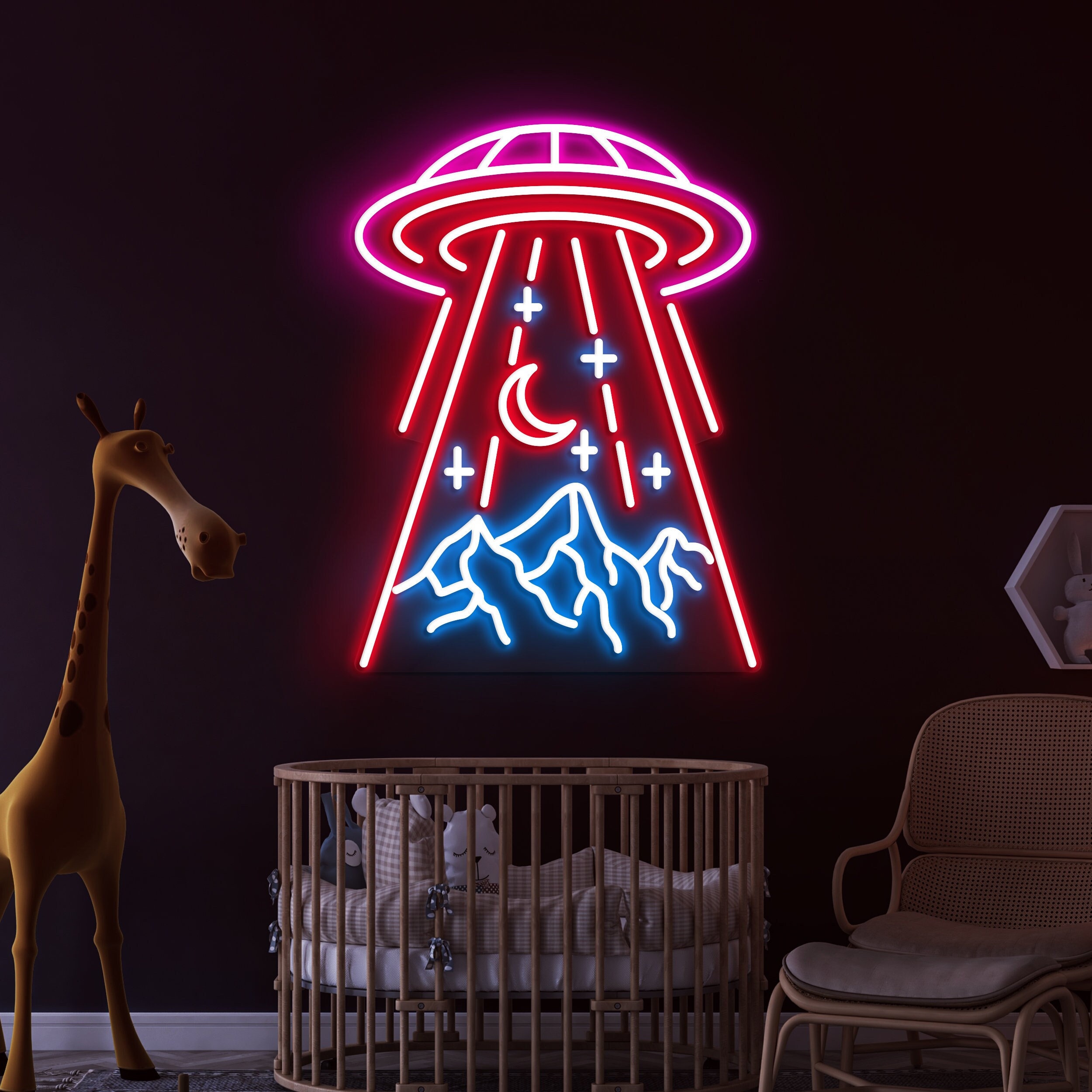 UFO Flying Saucer LED Light, Mountain Bar Club Party Bedroom