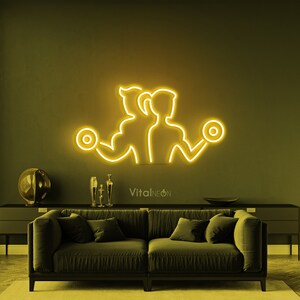Gym Neon Sign, Man and Woman With Dumbbells Light, Fitness Decor ...