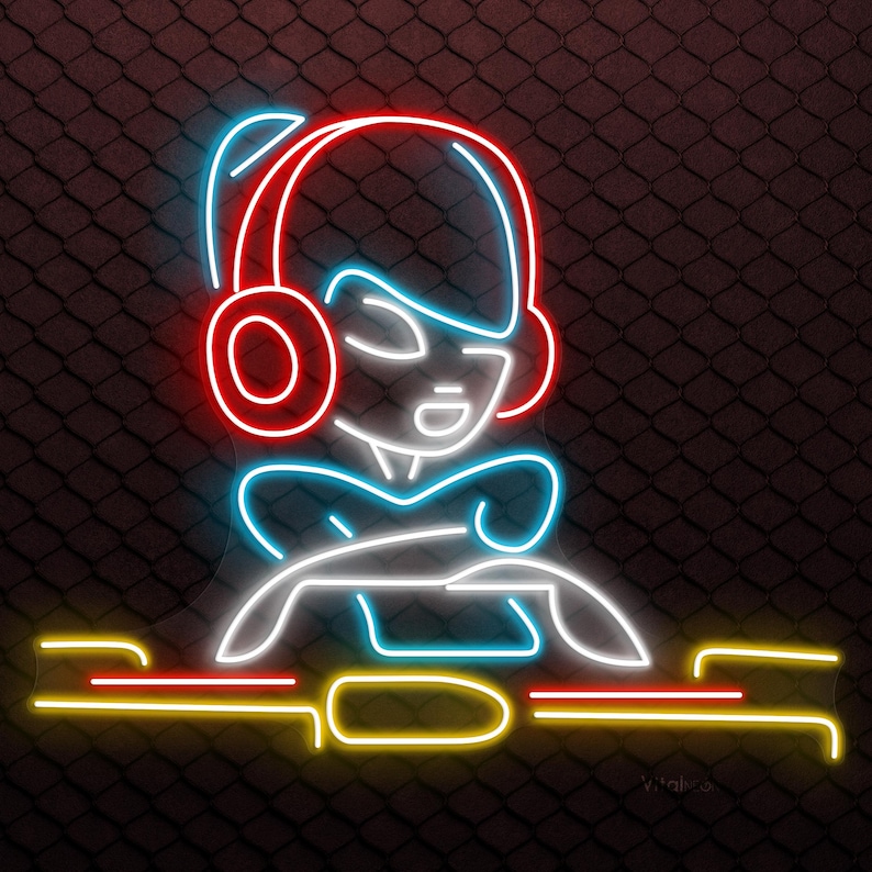 DJ Neon Sign LED Alien Dance Club Music Room Room Decor Gift image 1