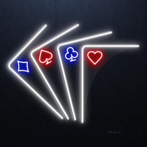 Playing Cards Neon Sign, Playing Cards LED Light, Casino Wall Decor, Poker Room Wall Art, Home & Game Room Neon Light, Poker Player Gift