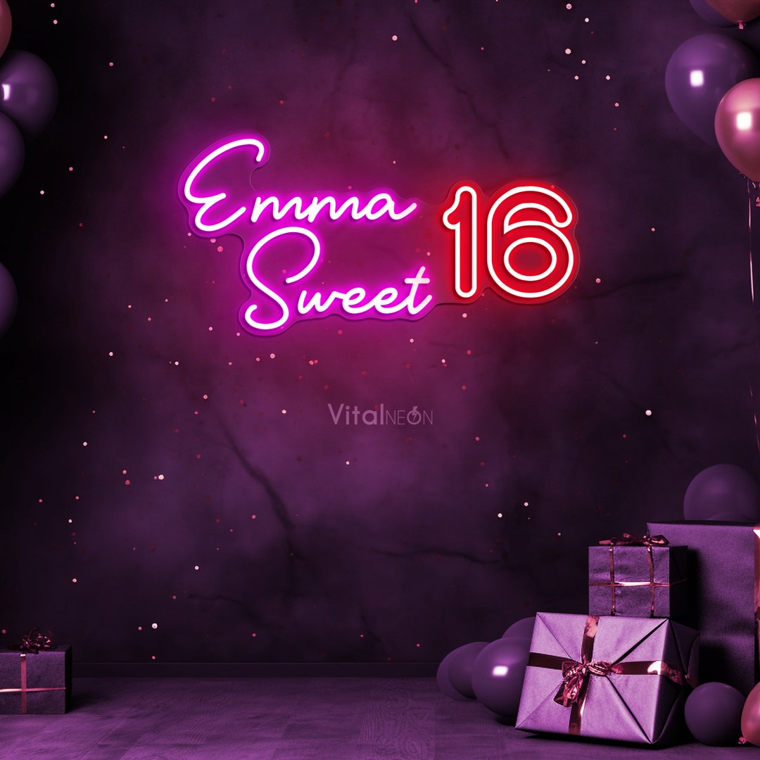 Sweet 16 Neon Sign, Glowing LED Light Decoration for 16th Birthday ...