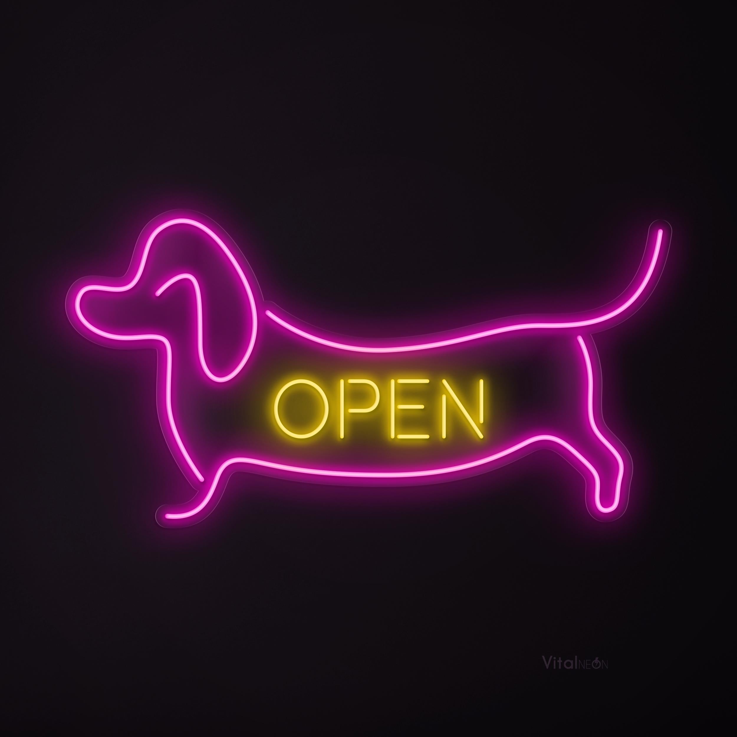 TWO DOGS ヴィンテージ ネオン看板 人感センサー付き 蚤の市 ライト Dachshund Dog Open Neon Sign – LED Wall Art, Wiener Dog or