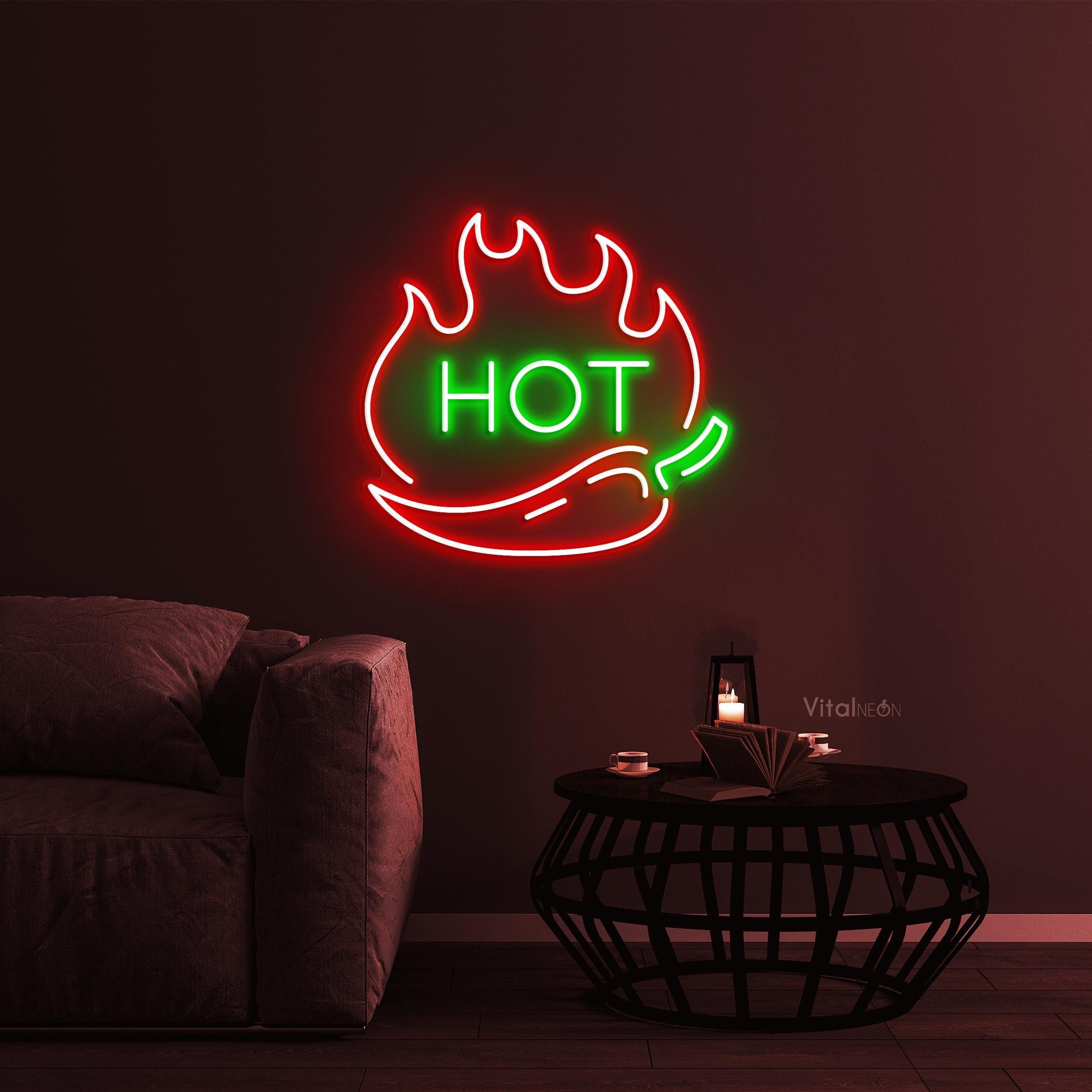 Hot Chili Pepper Neon Sign LED Light Flame Wall Art Spicy Decor
