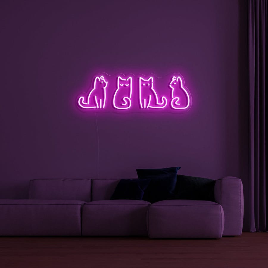 Kitty Neon Light, Cat neon Sign, Cat Lover Decor | Four Kitties | LED Neon Lights for Walls, Desk, Bedroom | Perfect Gift | Customizable