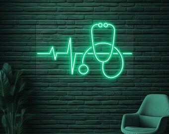 Stethoscope Neon Sign, Stethoscope Heartbeat LED Light, Hospital
