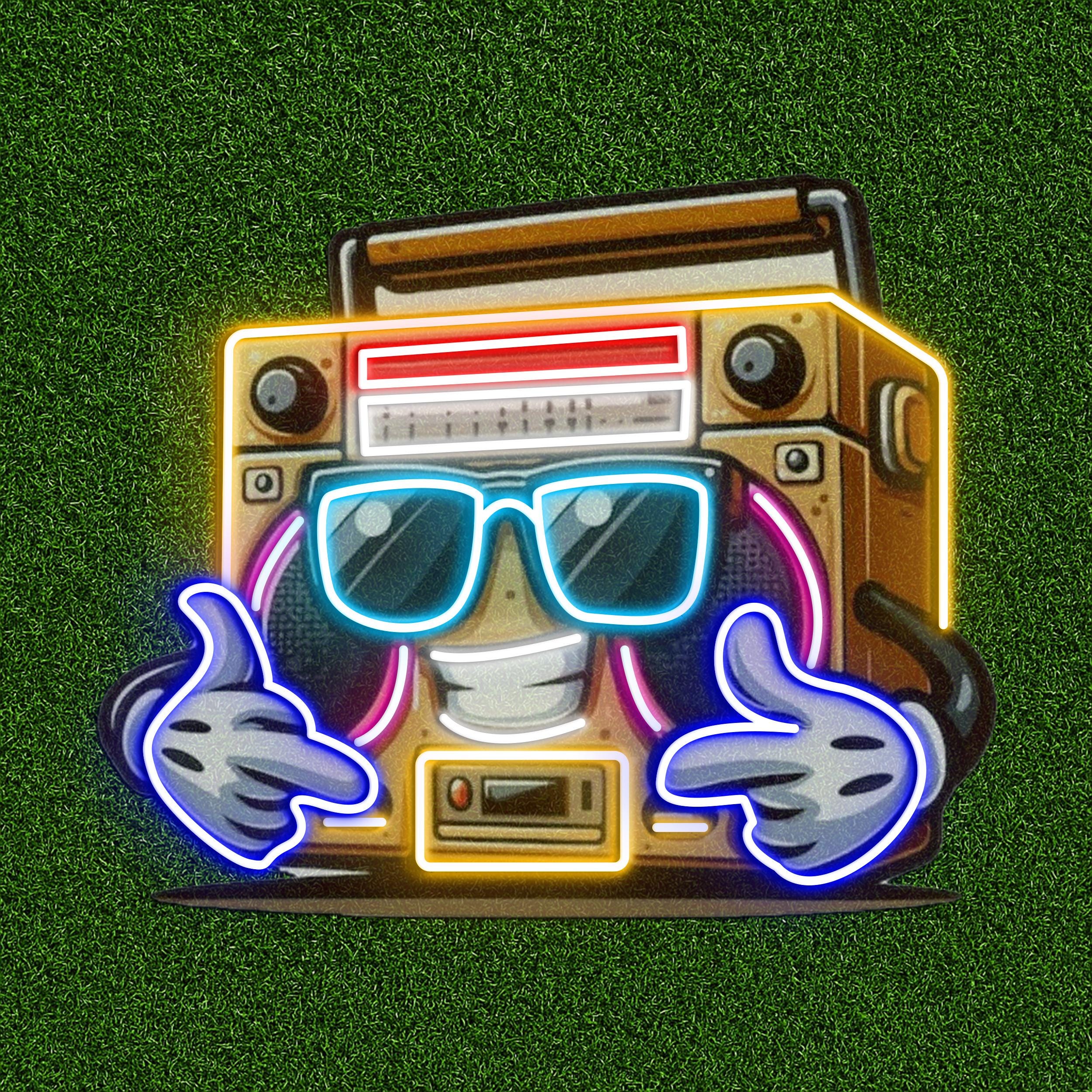 Boombox Neon Sign LED Light Music Player Wall Art 80s 90s Retro