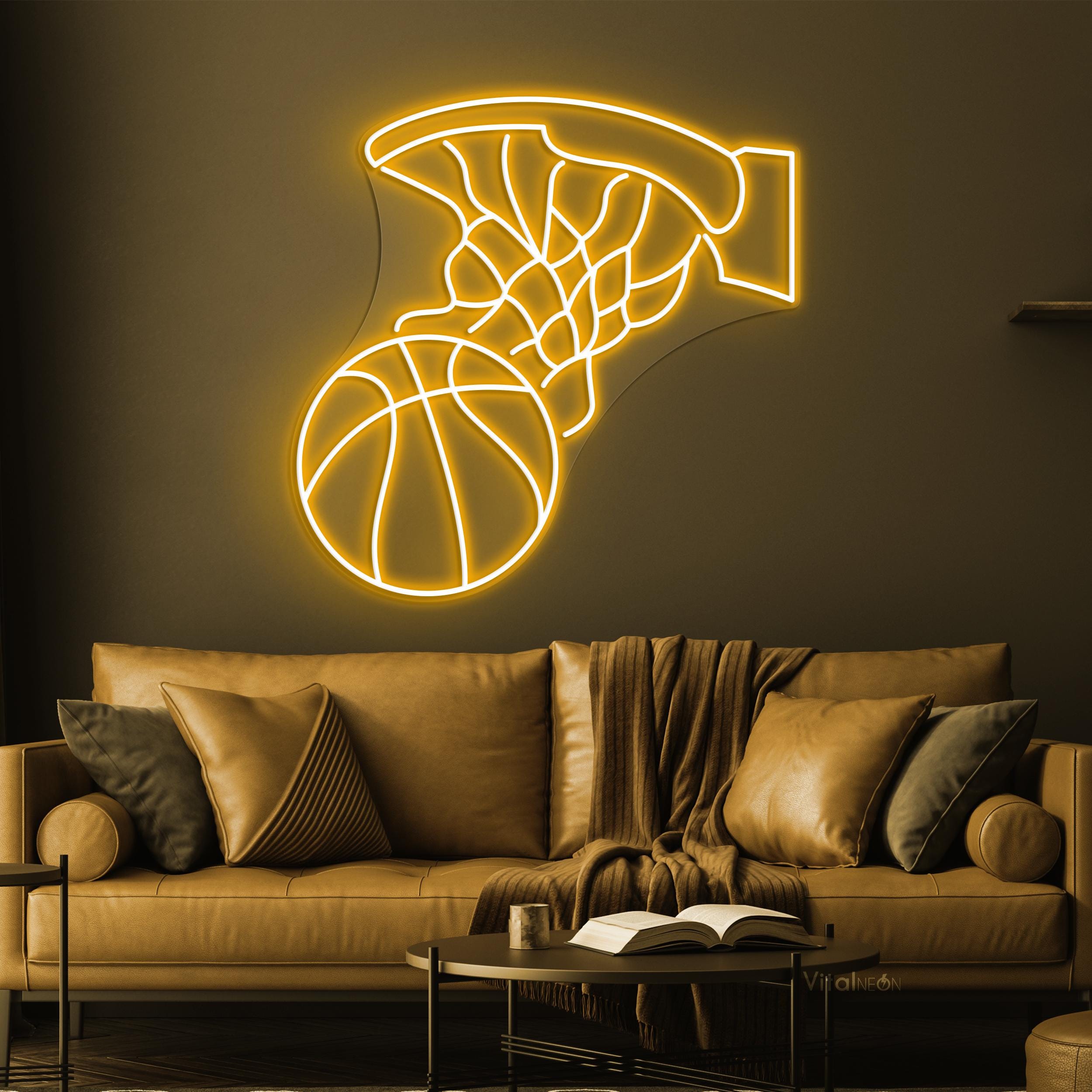 バスケットボールフープ LED ネオンサイン。スポーツルームの壁装飾や