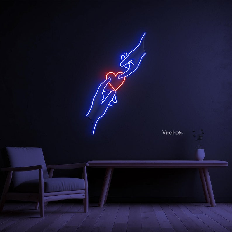 Couple Hand Heart Neon Sign LED Light Touching Hands Wall Art Wedding ...