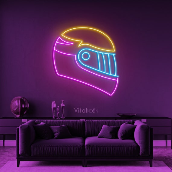 bike helmet neon Bike Helmet LED Neon Light, Garage Shop Game Room Wall Decor, Motor Lover  Gift