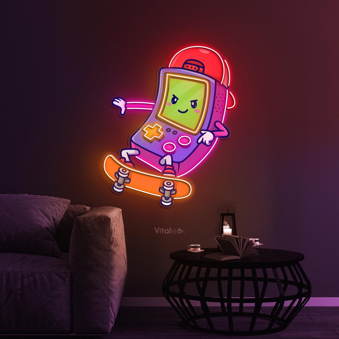 Contoler Neon Sign Skater Controller Neon Sign, Game Controller LED Light, Skateboard Wall ...