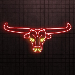 Bull Neon Sign, Bull Head Neon Light, Longhorn Bull Wall Decor, Room Decor, Cow Head Neon Sign, Cowboy Decor, Gift Idea, Bull Art for Home