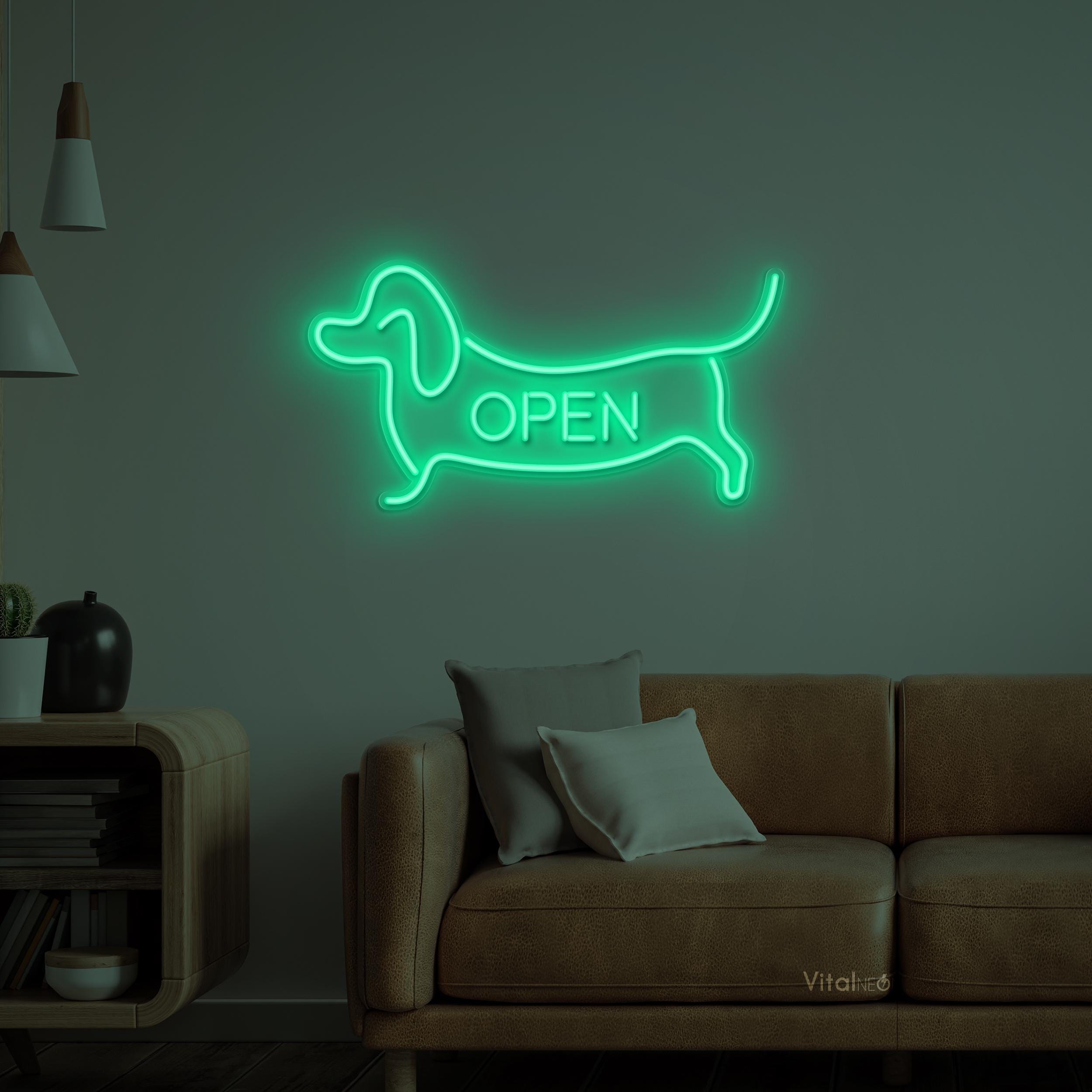 Dachshund Dog Open Neon Sign – LED Wall Art, Wiener Dog or