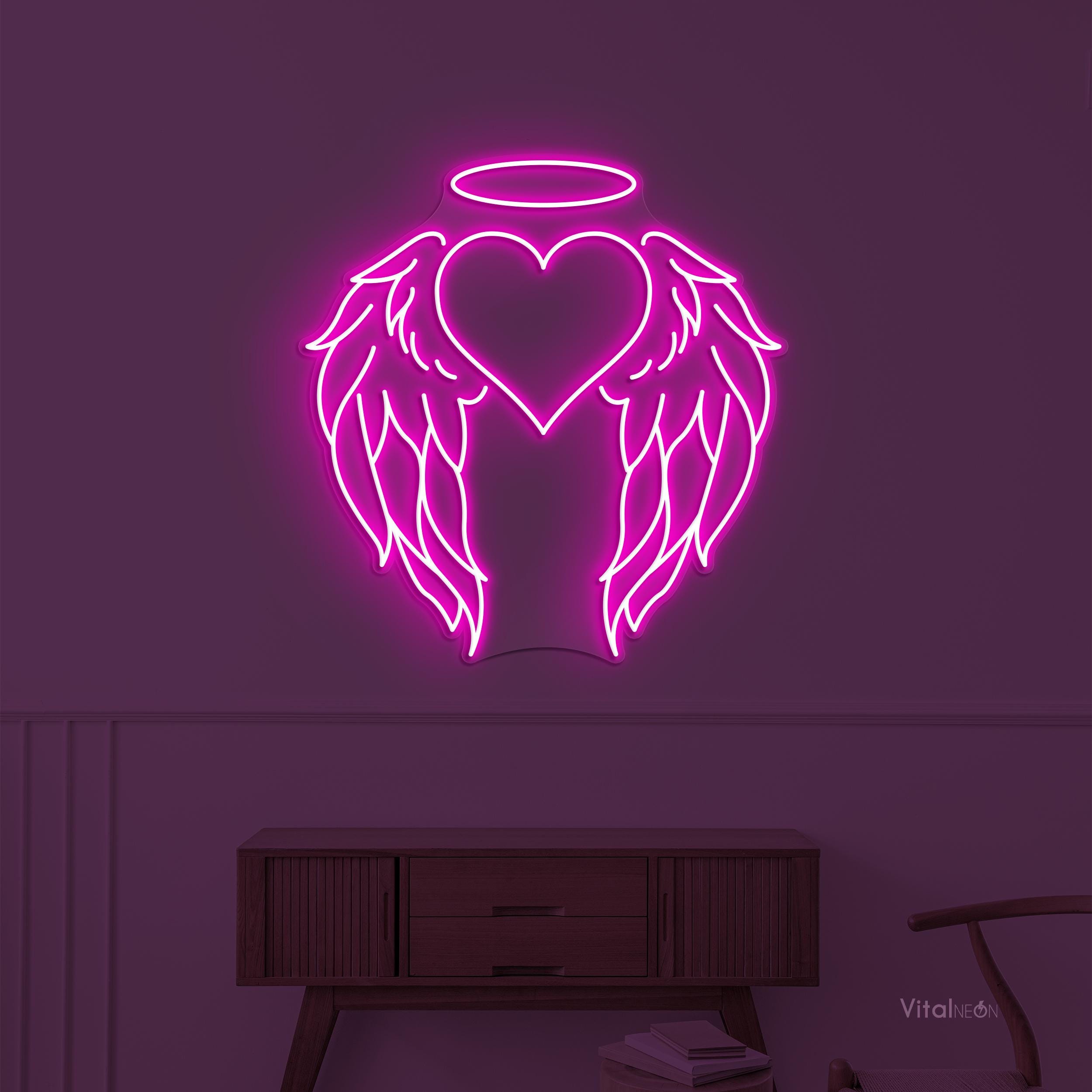 Angel Heart Wings LED Light Neon Sign, Couple Kids Room Wedding