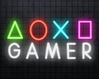 Letrero de neón con iconos de videojuegos y luz LED, arte de pared con mando de videojuegos para una decoración de habitación personalizada.