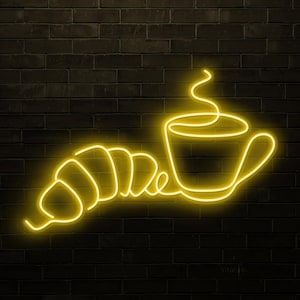 Coffee and Croissant Neon Sign, Coffee and Croissant LED Light, Cafe & Bar Wall Decor, Bakery Wall Art, Coffee Shop Neon Light, Kitchen Art