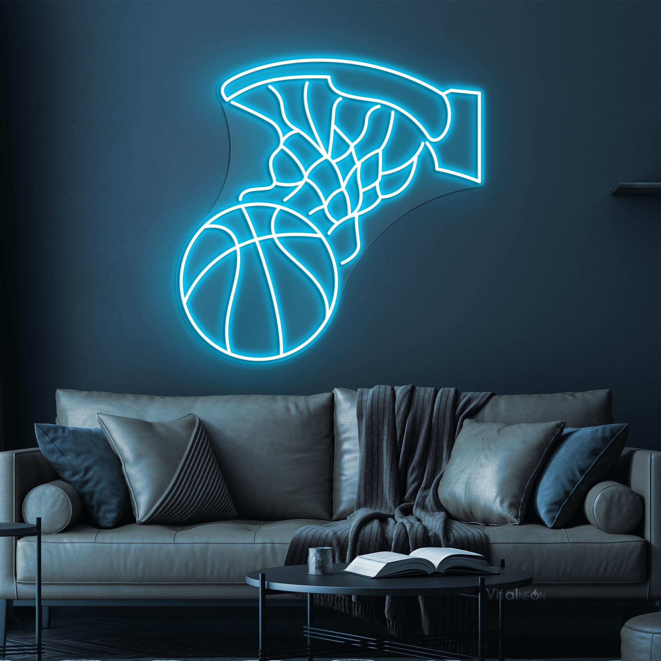 バスケットボールフープ LED ネオンサイン。スポーツルームの壁装飾や