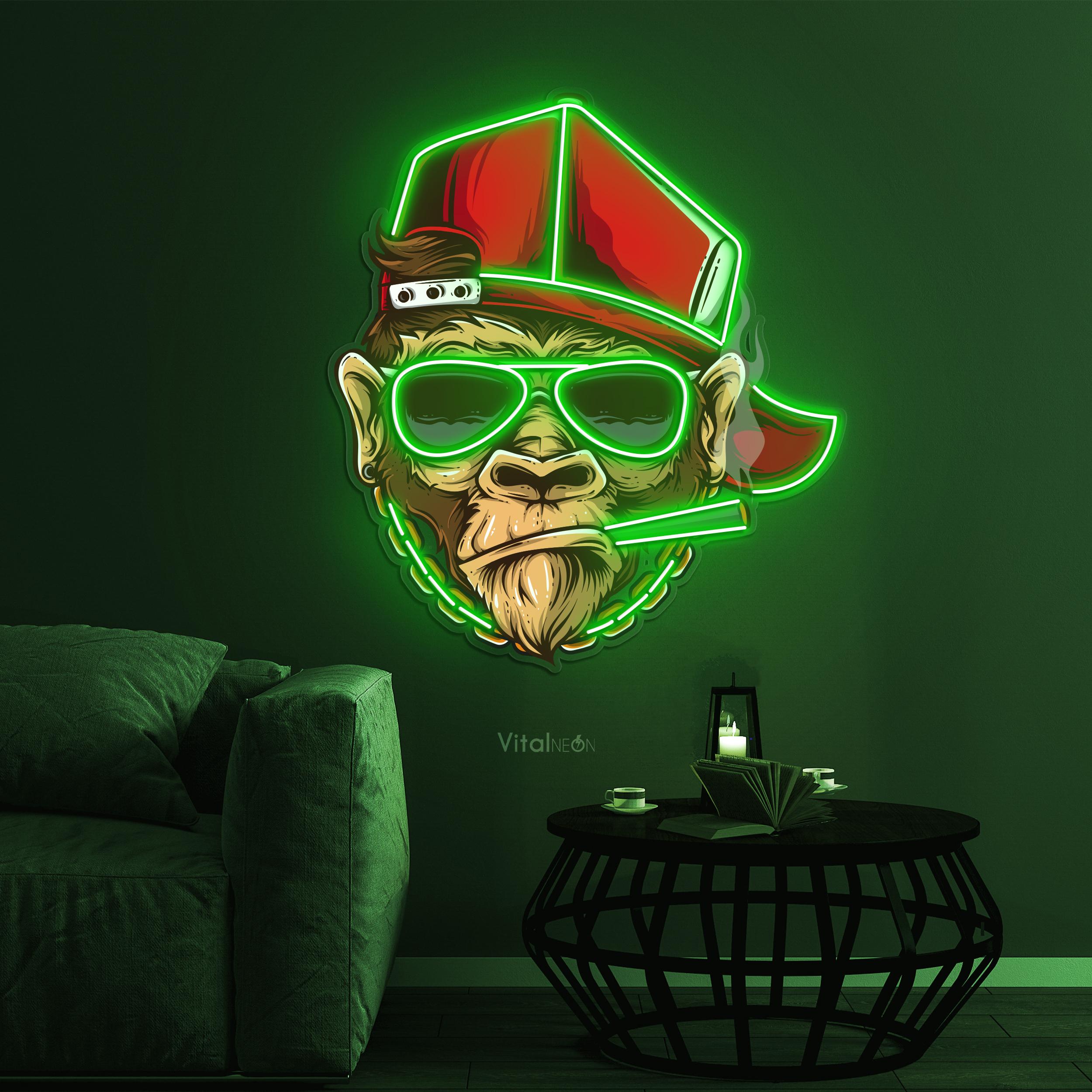 Rockstar Monkey LED Neon Sign, Sunglasses Pop Art Game Room Cafe