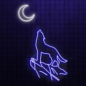 Wolf and Moon Neon Sign, Wolf With Moon Light, Animal Shop Wall Decor, Howling Wolf  Wall Art, Kids Room Neon Light, Wolf Lover Led Sign
