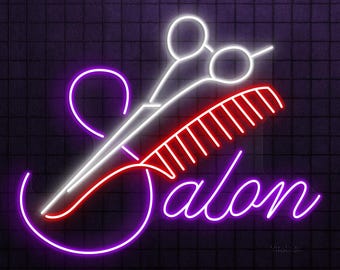 Letrero de neón para salón de belleza: Tijeras y peine luminosos, arte para barbería, decoración para salón de peluquería.