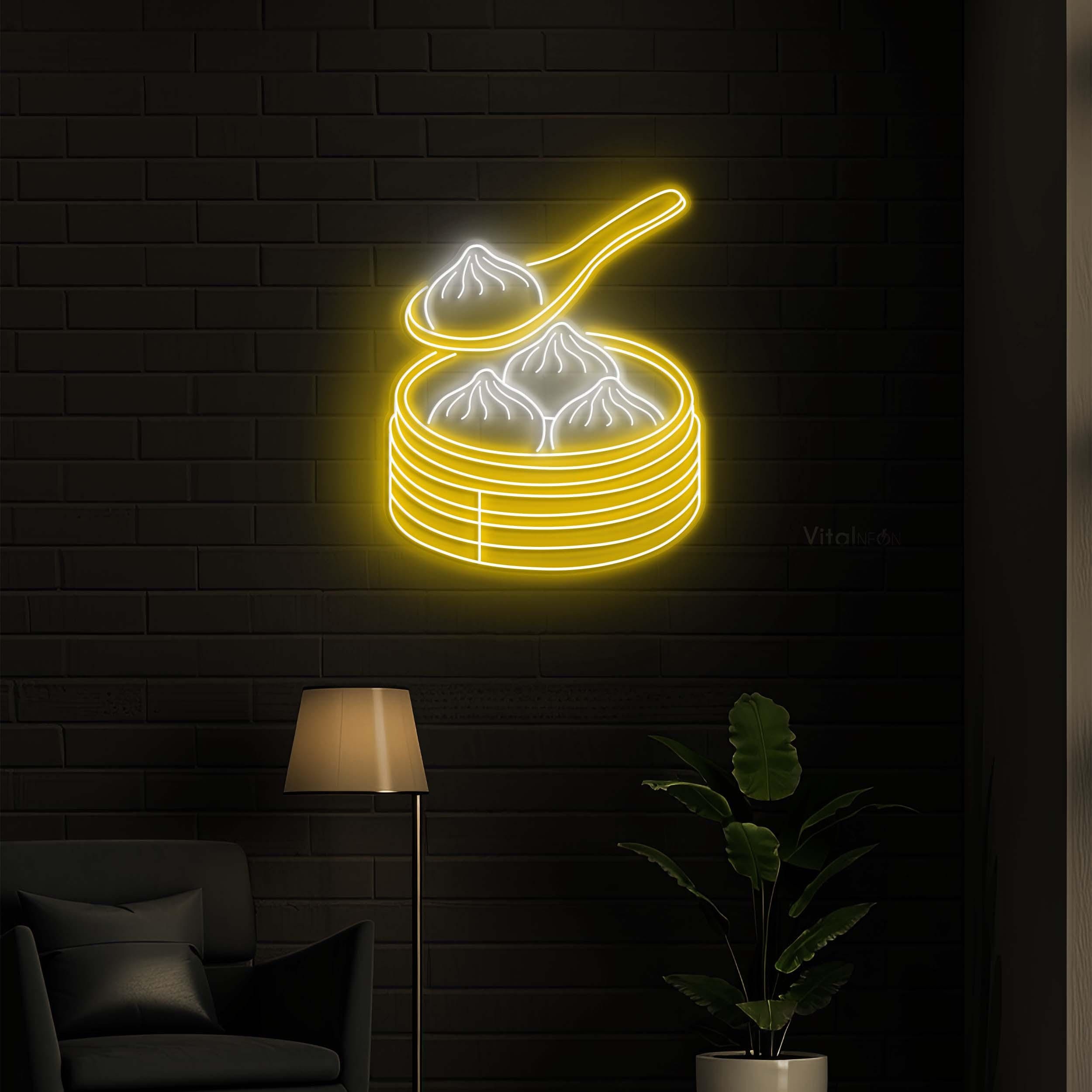 Momos Neon Sign, Momos LED Light, Dim Sum LED Neon Art, Cafe Wall