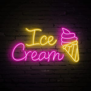 Ice Cream Neon Sign, Ice Cream LED Sign, Ice Cream Cone Wall Art, Ice Cream Neon Display, Decor for Ice Cream Shop, Cafe, Bar, Dessert Spot