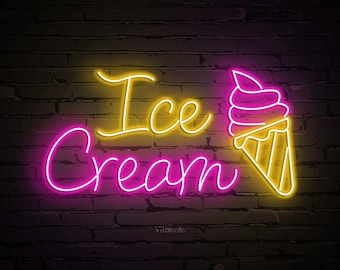 アイスクリームオープンネオンサイン、アイスクリームコーンネオン
