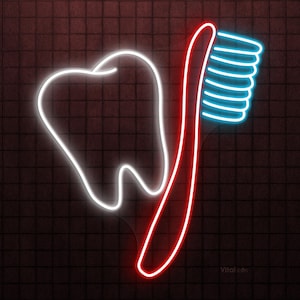 Toothbrush and Teeth Neon Sign, Toothbrush and Teeth LED Light, Dental Clinic Wall Decor, Dental Office Neon Light, Teeth Hospital Wall Art