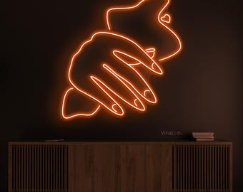 Hands of Creation Neon Sign LED Light Reaching Heart Wall Art