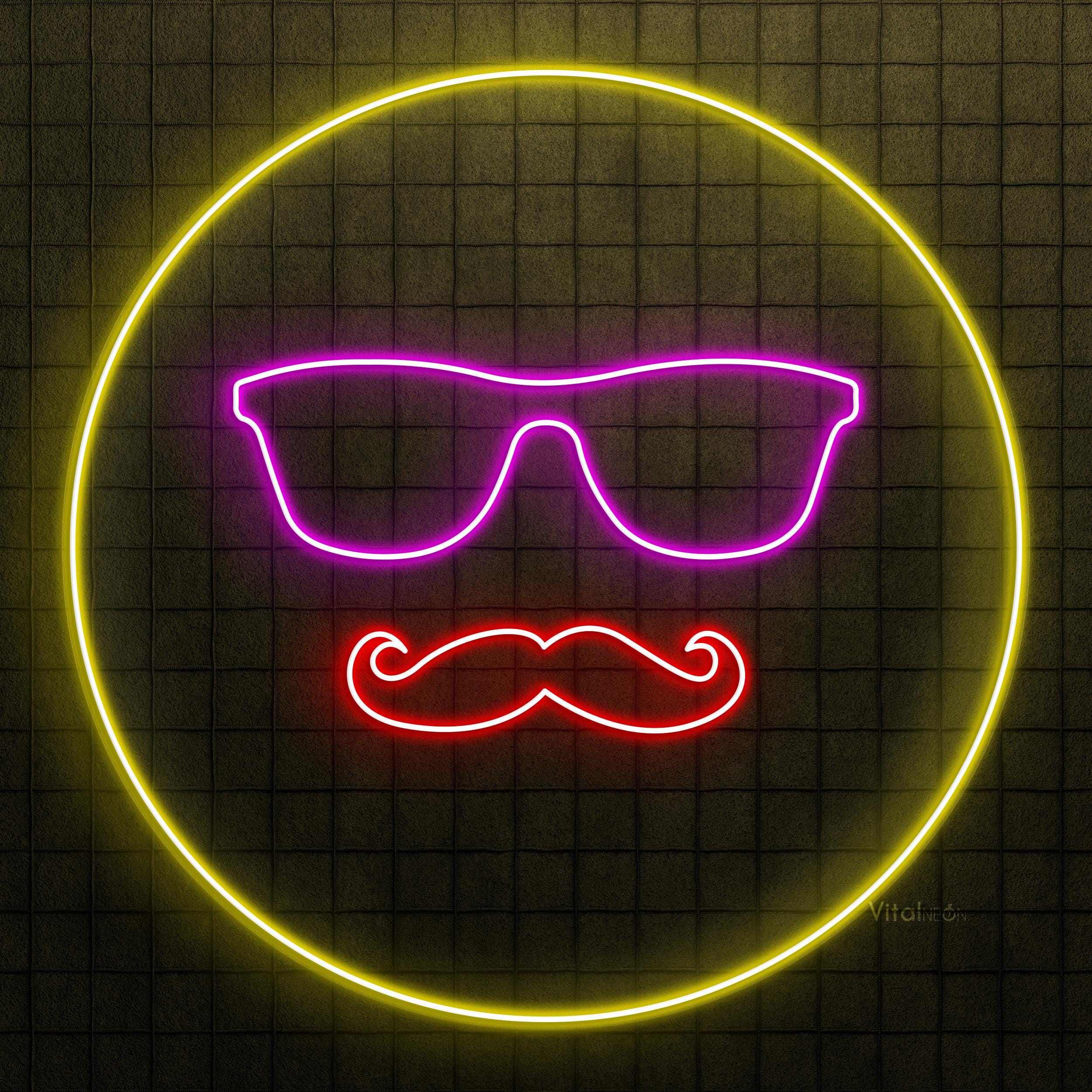 口ひげとメガネの絵文字ネオンサイン、クールな男のLED壁装飾 - Etsy 日本