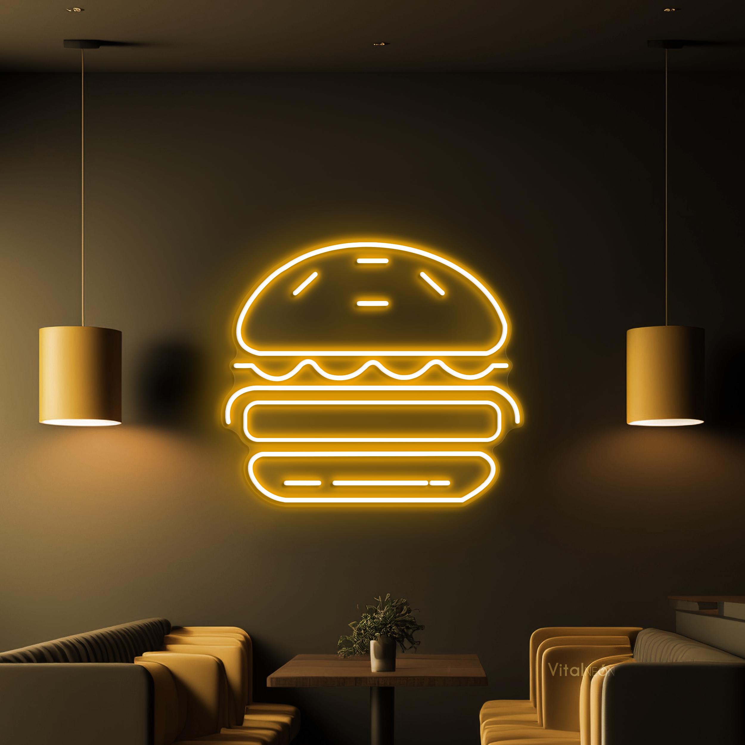 Burger Neon Sign, Burger LED Light, Hamburger Wall Art, Fast Food ...
