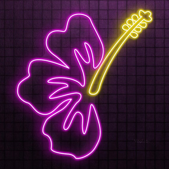 Hibiscus Neon Sign, Hawaiian Flower LED Light, Tropical Wall Art