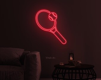 Enseigne néon raquette et balle de tennis, éclairage LED de tennis