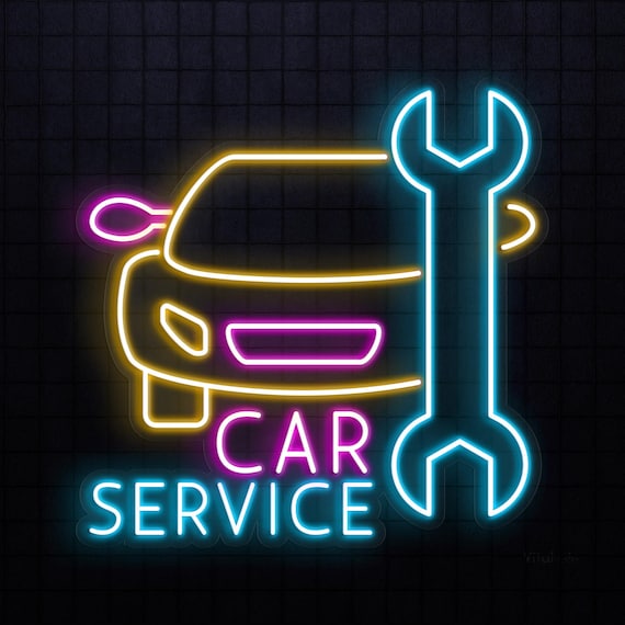 カーサービスネオンサイン - 自動車修理LEDウォールアート、整備工場の