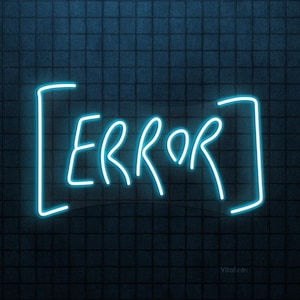 May include: A neon sign with the word "ERROR" in bright blue against a dark blue, textured background. The word is enclosed in brackets. The sign's electric blue font gives it a modern, digital appearance.