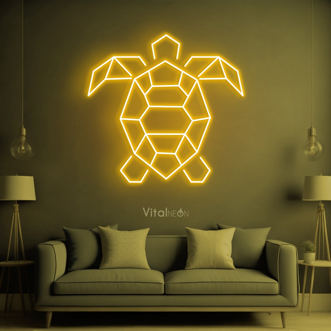 Geometric Turtle Neon Sign, Turtle Neon Light, Turtle Wall Art Sign ...