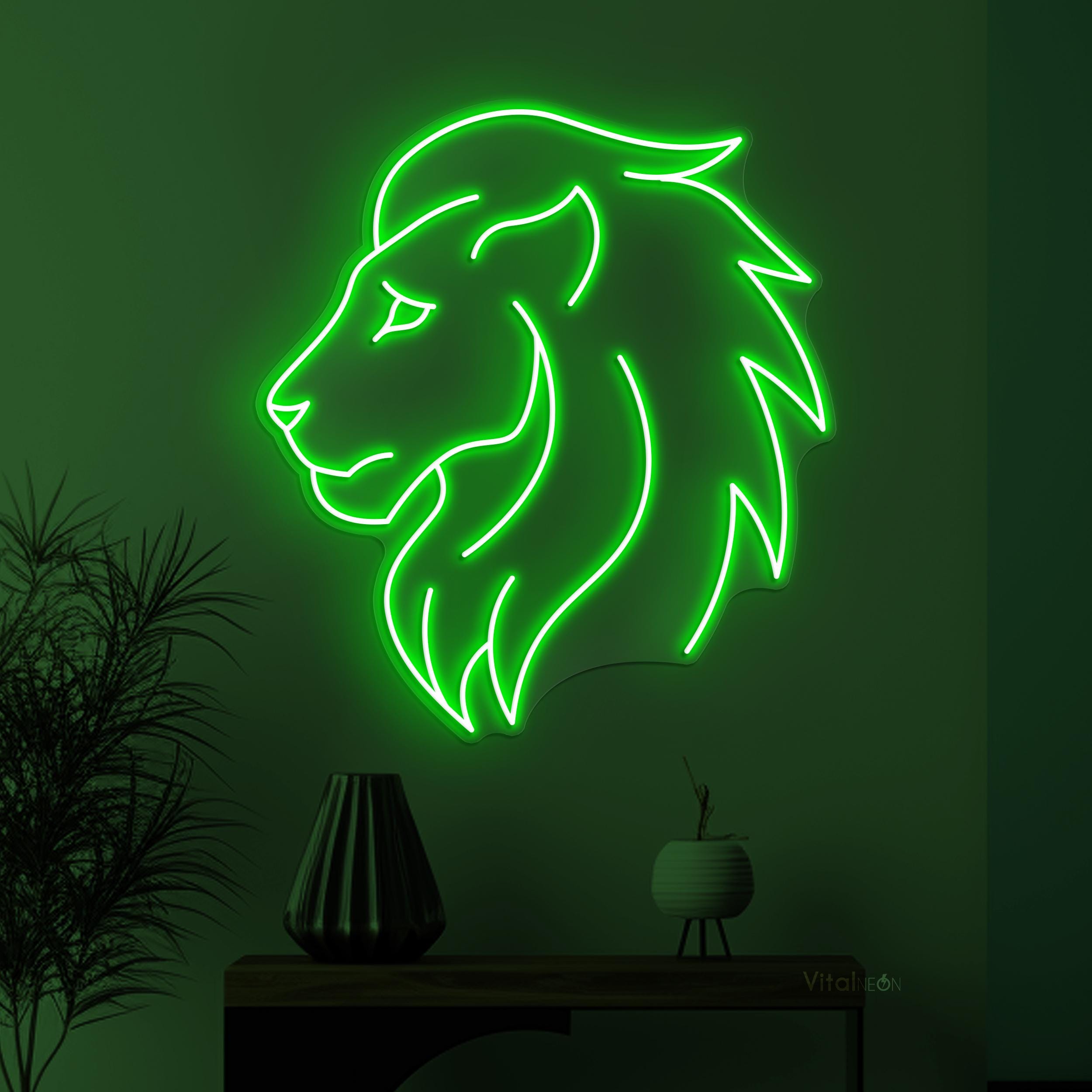 Lion Neon Sign, Long Hair Lion Wall Decor, Jungle Safari LED Light