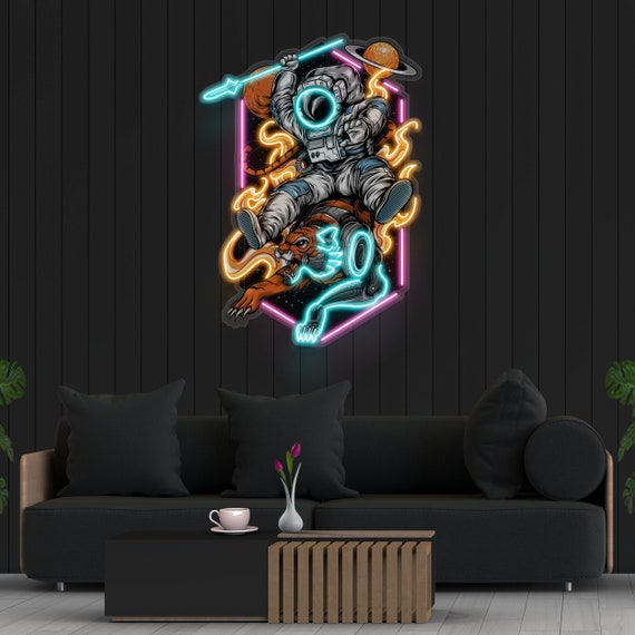 Astronaut Riding Space Tiger Neon Sign, Astronaut LED Light