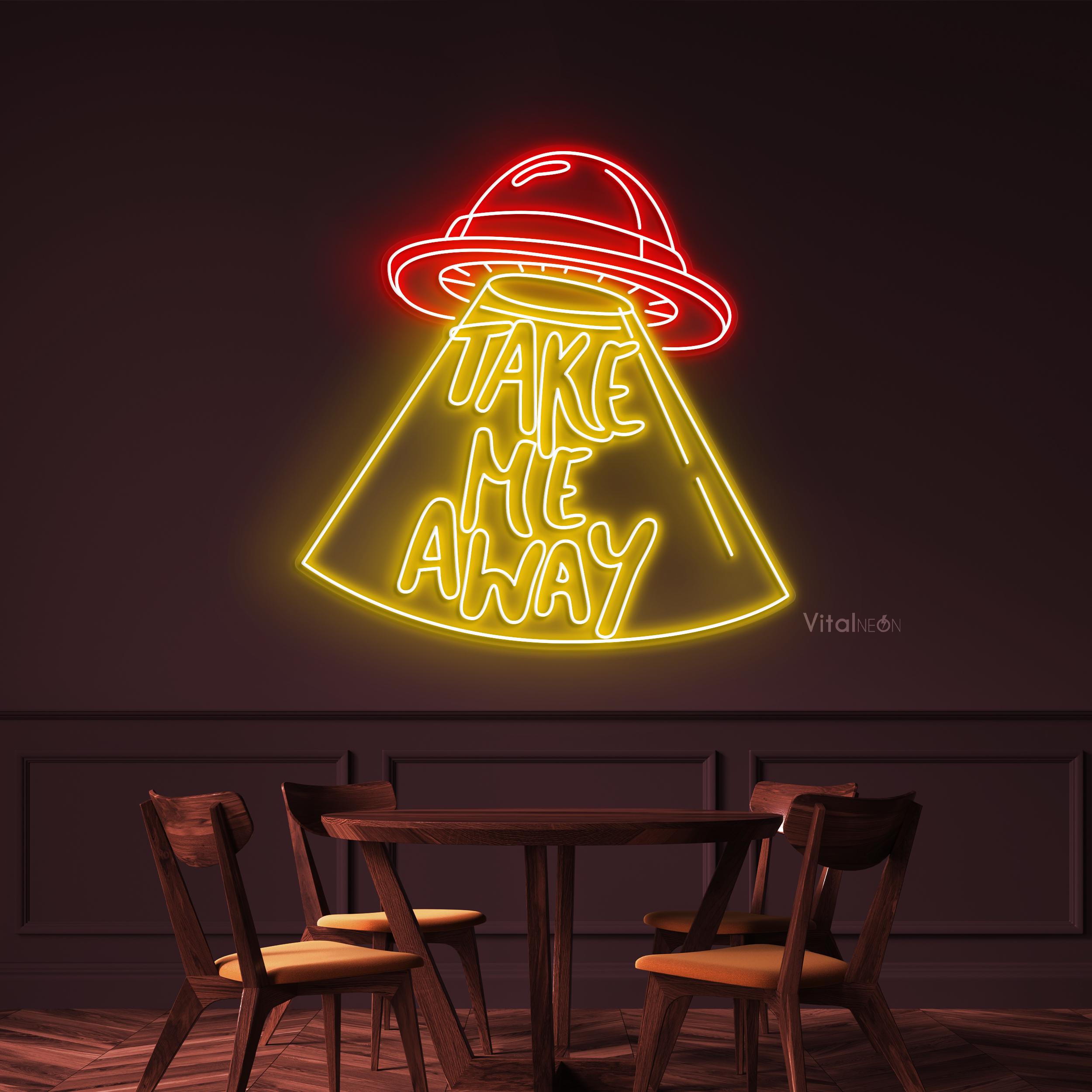 Take Me Away ネオンサイン UFO LED 壁飾り ゲームルーム 宇宙好き 