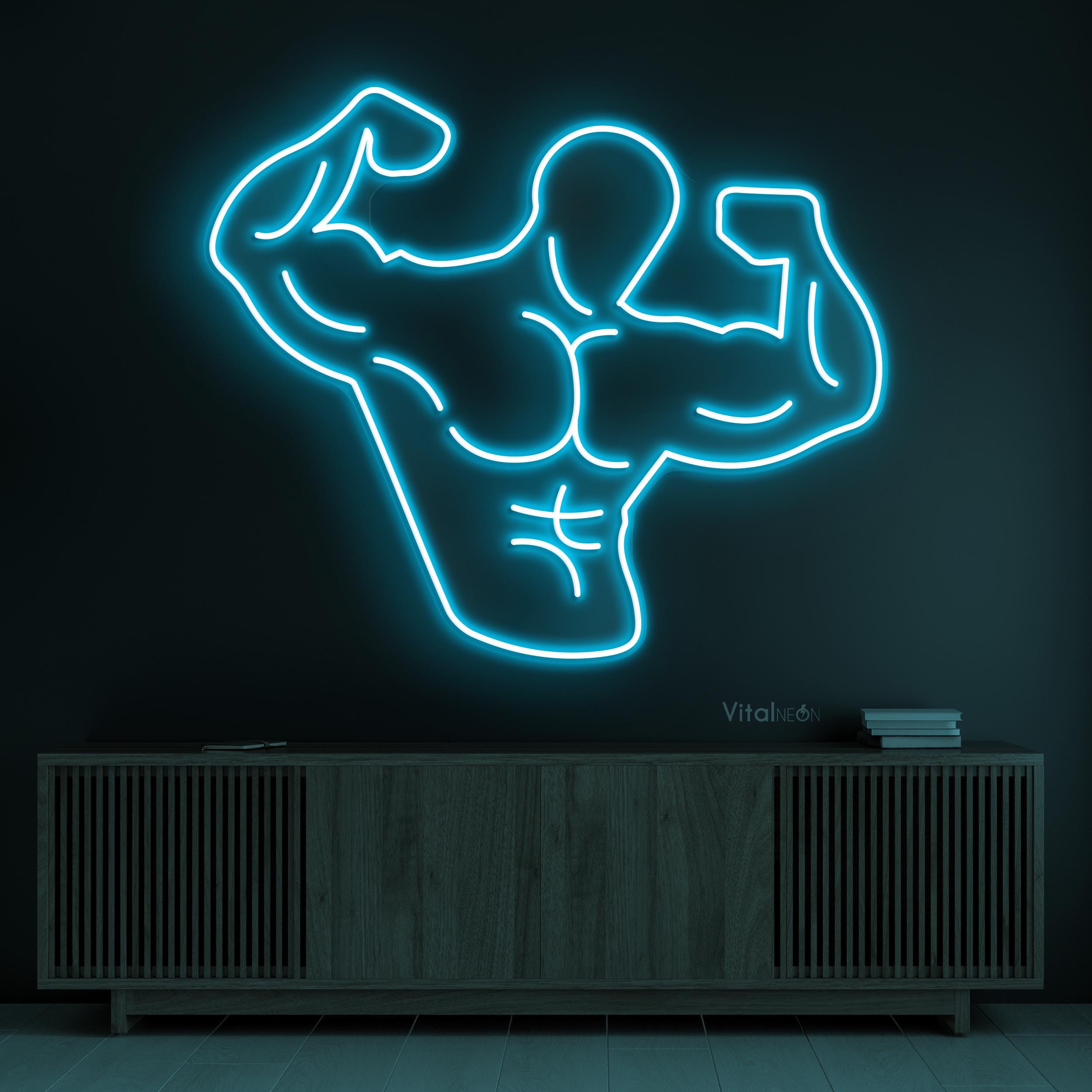 Bodybuilder Neon Sign, Custom Flex LED Wall Art, Muscular Strength