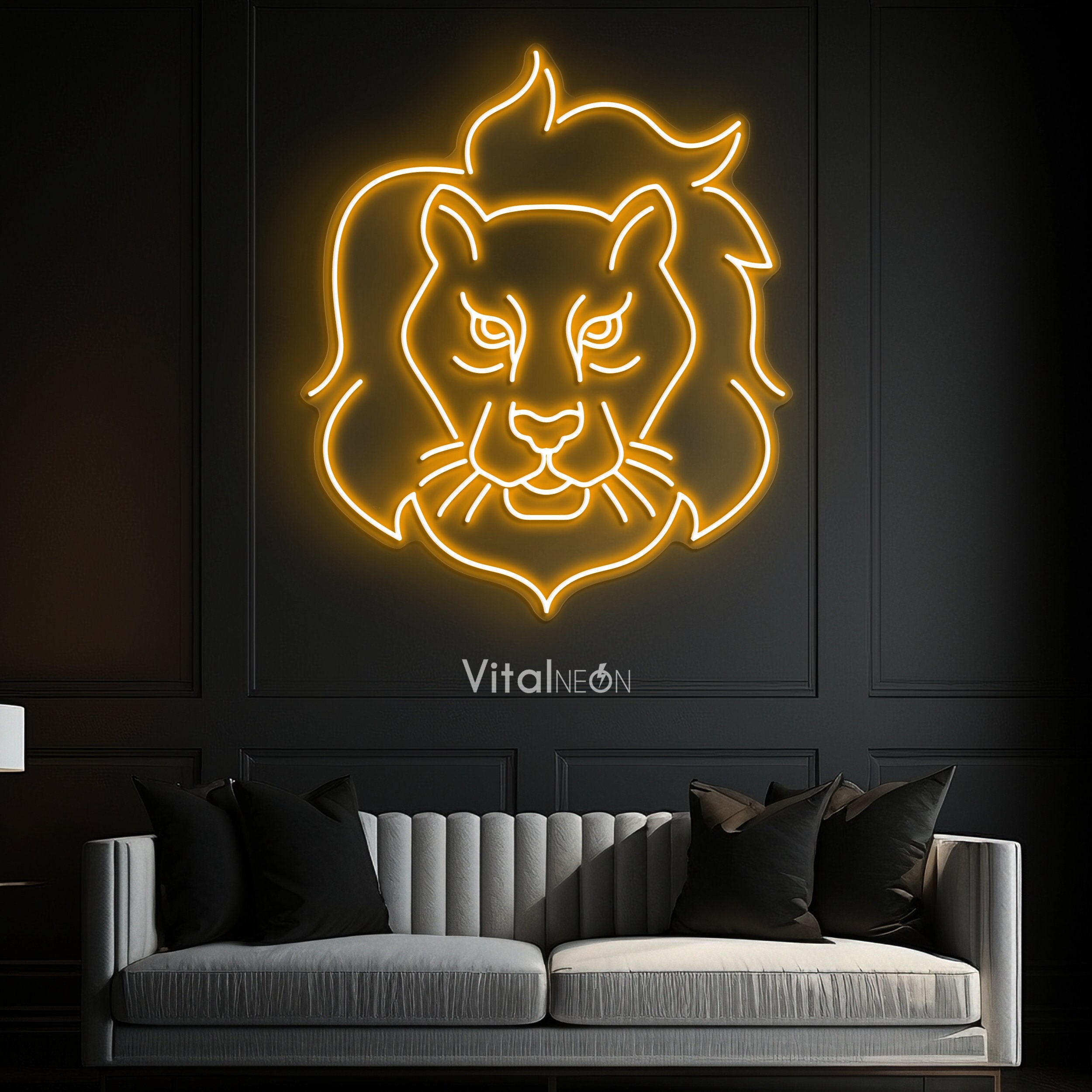 Lion Face Neon Sign, LED Lion Wall Decor, Lion Head Light, Game Room decor, Bedrooms, Offices, Bars, Birthday Parties, Wild Animal Sign