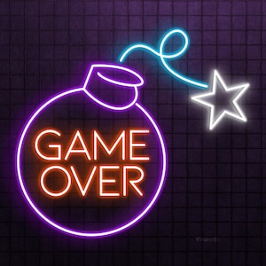 Game Over Neon Sign, Game Over LED Light, Gaming Zone Wall Decor, Bomb Neon Light, Game Room Wall Art, Game Lover Gift, Gift For Game Lover