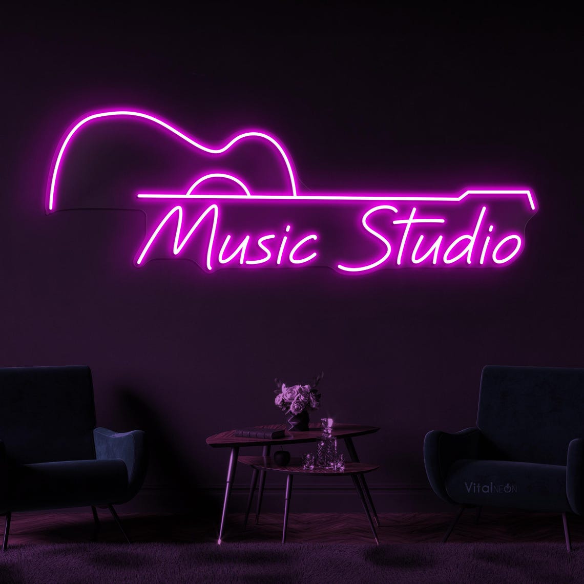 Music Studio LED Neon Sign Guitar Wall Art for Music Lover Room Home ...