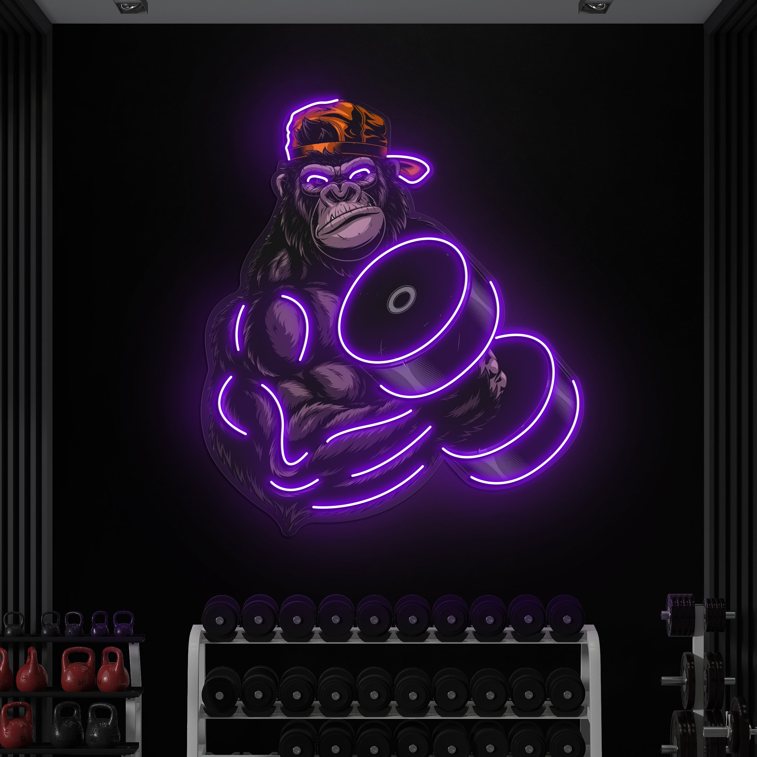Strong Rhett Neon Gorilla Strong Gym Neon Light, Gorilla LED Pop Art, Workout Wall Decal ...
