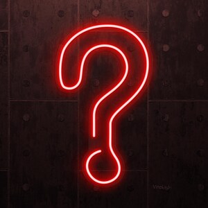 May include: A vivid red neon question mark against a dark, textured backdrop. The illuminated sign is a striking design, ideal for adding a touch of intrigue to any space. The sign is a vibrant, modern piece of decor, perfect for a contemporary setting.