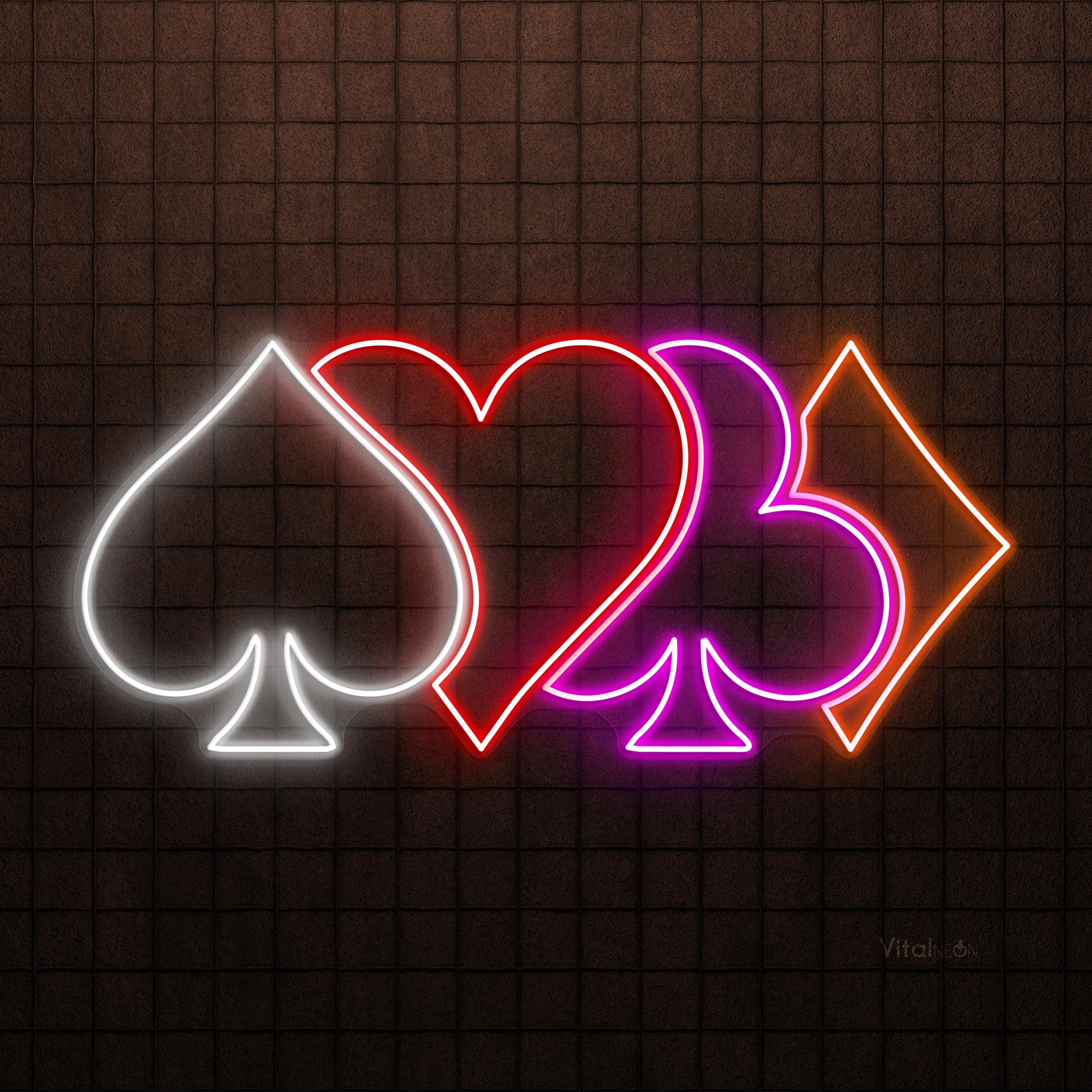 Poker Suits Neon Sign, Poker Suits LED Light, Poker Card Symbol Wall Decor, Playing Cards Wall Art, Casino Logo Decor, Game Room Wall Art